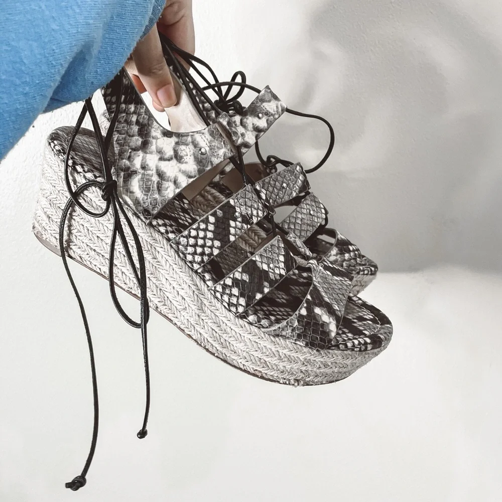 Michael Kors snakeskin espadrille lace up wedges - Picture 2 of 7